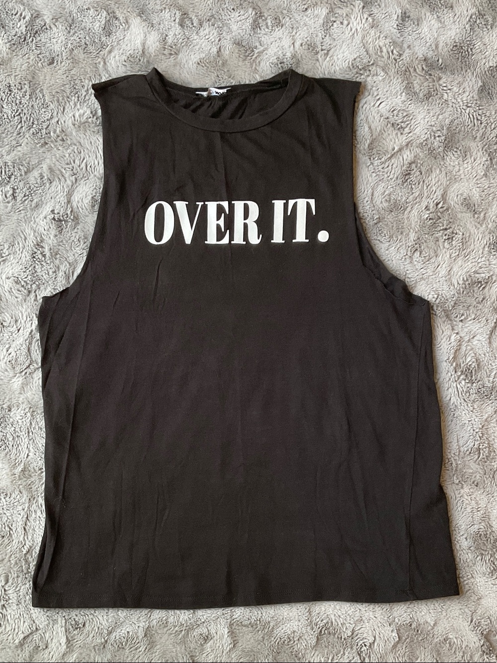 Fashion Nova Black Muscle Tee with White "OVER IT." Graphic